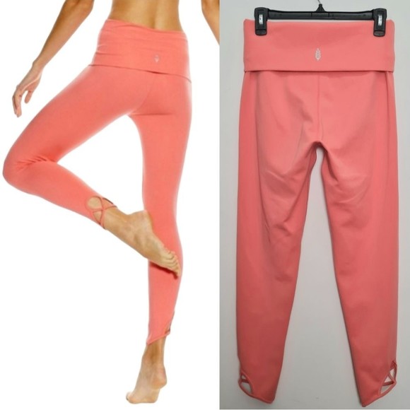 Free People Movement Moonshadow High Waisted Foldover Yoga Leggings Peach M - Picture 1 of 16